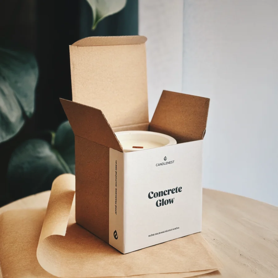 ručne odlievaná sójová sviečka v betóne, betónová sviečka, candlenest concrete glow
